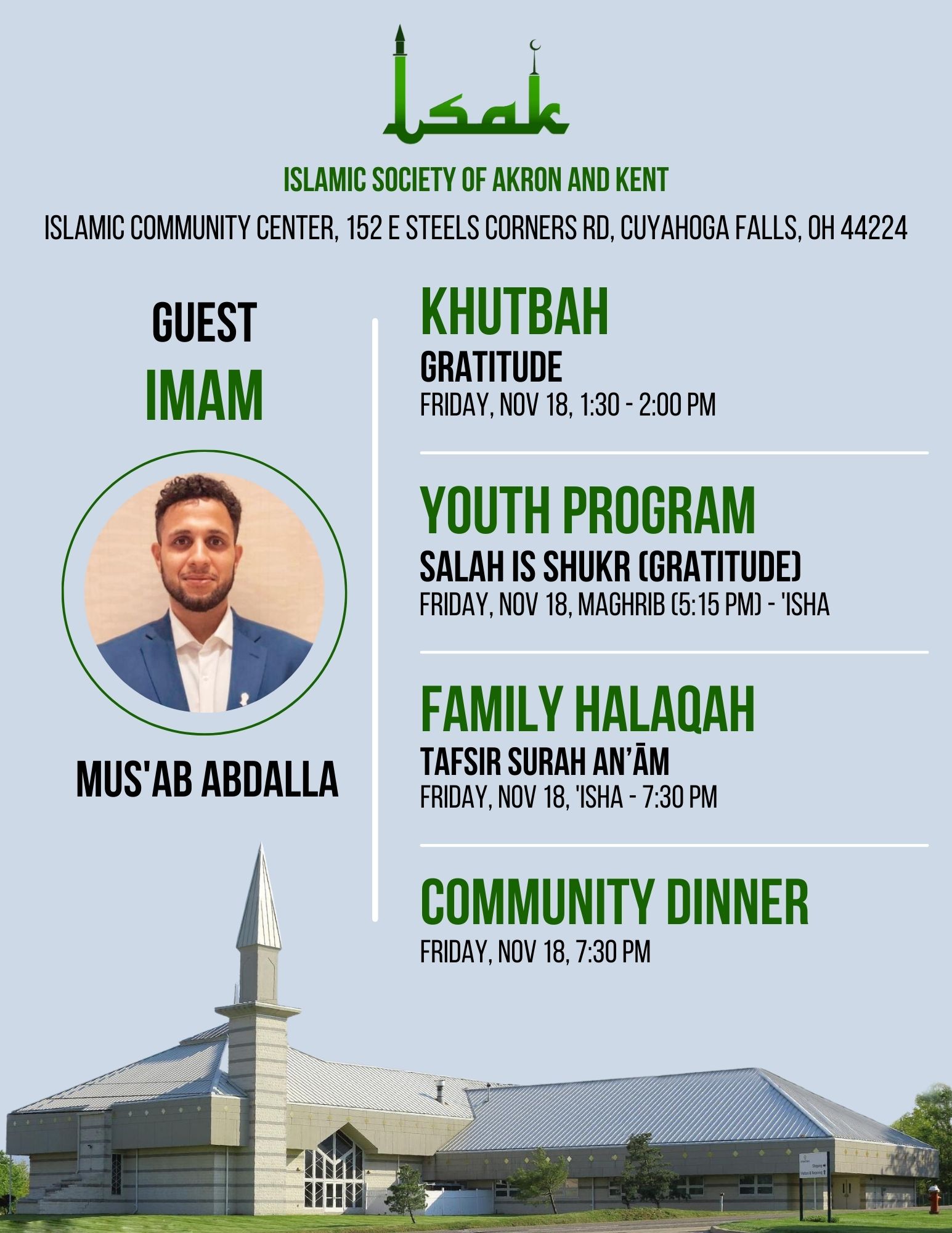 Friday Family Circle Tafsir Surah An Am After Isha Guest Imam Mus ab Abdullah Islamic 